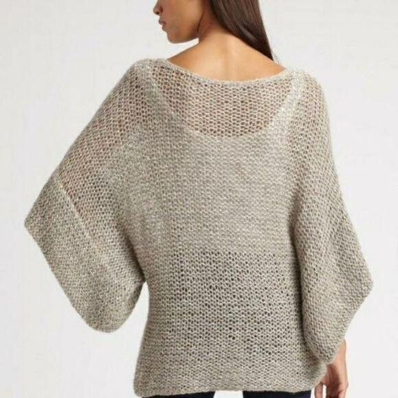 Theory Davini Zebra Alpaca Wool Marled Kimono Sleeve Sweater Gray Gold Sz S - Picture 5 of 14